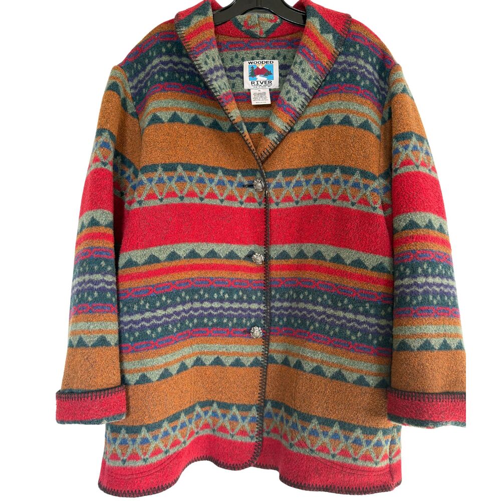 Vintage 90s Wooded River Jacket USA Made W/  Shawl Collar And Frog Buttons